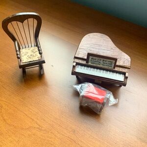 Vintage Dollhouse Furniture, 2 pieces, Grand Piano/Bench and Rocking Chair.